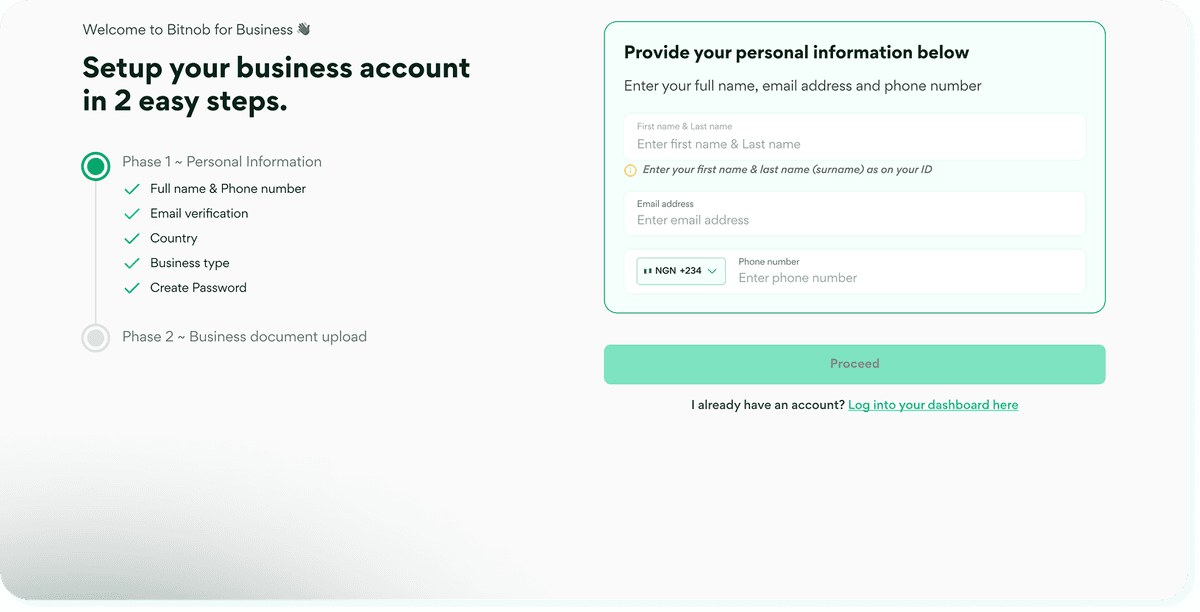 Bitnob account setup process